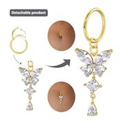 FunZing Gold Bauchnabelpiercing Ring lang 14G Dangle Bauch Ring für Frauen Schmetterling Bauchnabel Bars CZ Nabel Ringe gebogen Barbell Bauch Bar 1 Stück boday Bauch Piercing
