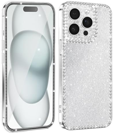 Handyhülle für iPhone 12 Pro Max, Bling Strass Diamant Glitter Schutzhülle mit SchutzfolieGlas, Transparent TPU Bumper Kameraschutz Case Cute Glänzend Sparkle Crystal Hülle für Frauen und Mädchen