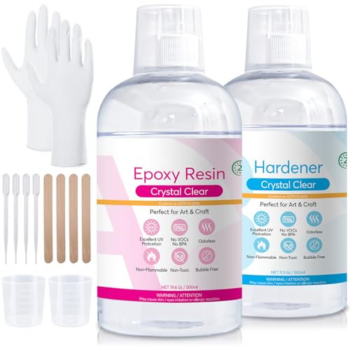 Epoxy Resin Kit - 1L Crystal Clear Epoxy Resin & Hardener,Craft Kit for DIY Art,Jewelry,Wood, Coasters, Tabletop Coatings - Food Safe, Heat & UV Resistant for Beginner Crafters