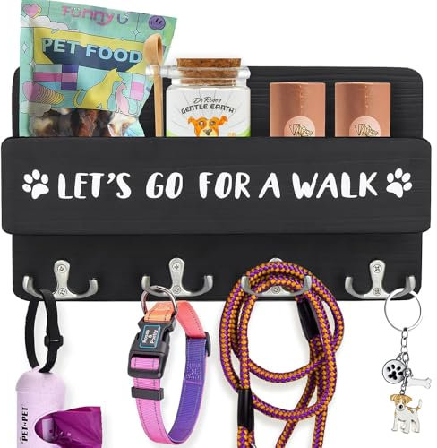 Niciksty Hundegarderobe mit Ablage, Hundeleinenhalter Wand für Ordnen von Leinen und Zubehör, Wandhaken für Hundeleine, Hölzerne Hundeleinen Halterung für Flur, Eingangsbereich, Schwarz