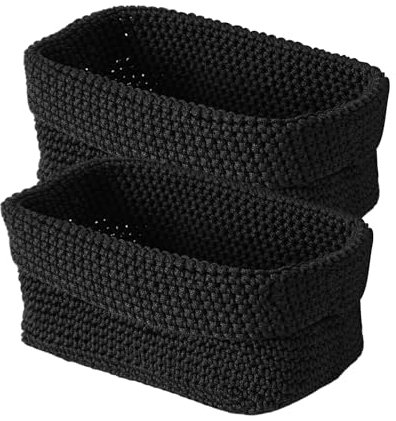 Nexum 2stk Aufbewahrungskorb Bad Häkelkorb 21x15.5x13cm Schwarz Korb für Gästehandtücher Körbchen Aufbewahrung für Küche, Bad, Regale, Brot, Kosmetik Organizer Box (Schwarz-S)