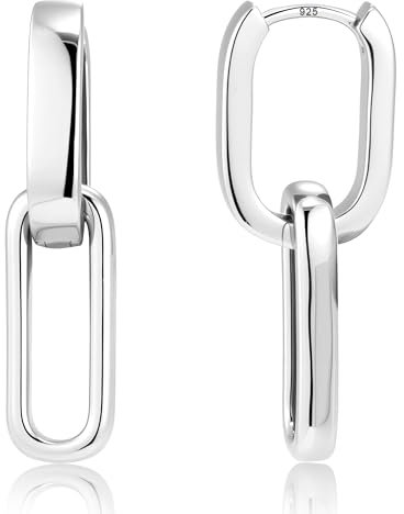 ALEXCRAFT Silber 925 Ohrringe Hängend Doppel Creolen Eckige Quadrat Rechteckige Ohrring mit Anhänger Ohrringe Hängend Kleine Creolen Klobig Dick Leicht Silber Ohrhänger Tropfenohrringe Damen Frauen