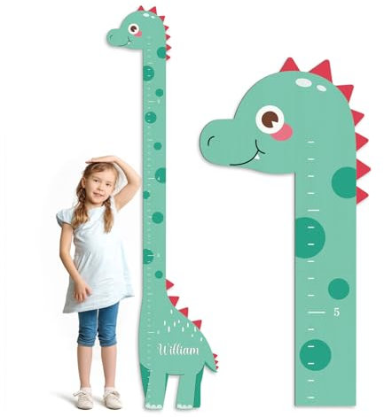 CHARMIBLE Personalisiert Messlatte Kinder Holz für Baby- & Kleinkinderzimmer mit Namen, Abnehmbares Messlineal für Baby-Messlatte für Schlafzimmer, Wanddekoration (Dinosaurier A)