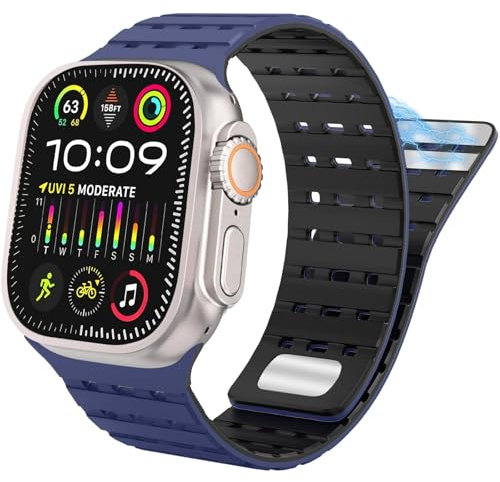 Clouism Para Apple Watch Band 49 mm 45 mm 44 mm 42 mm Bandas para mujeres y hombres, correa deportiva de silicona magnética para iWatch SE SE2 y Series 9/8/7/6/5/4 Ultra 2/Ultra(Dark Blue Black)