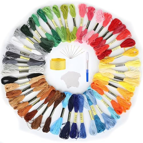 50 matasse di filo da ricamo con 18 accessori – Filato di cotone compatibile DMC-per uncinetto, braccialetti e punto croce, set di filo interdentale colorato per principianti e artigianato fai da te