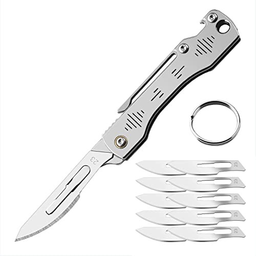 BEEK Utility Folding Scalpel, Unpacking Box Opener Cutter, EDC Craft DIY Cutting Hand Pocket Multi Tool, 10 pcs 23# Replaceable Blades for Professional Wallpaper Precision Cutting, Gift for Men