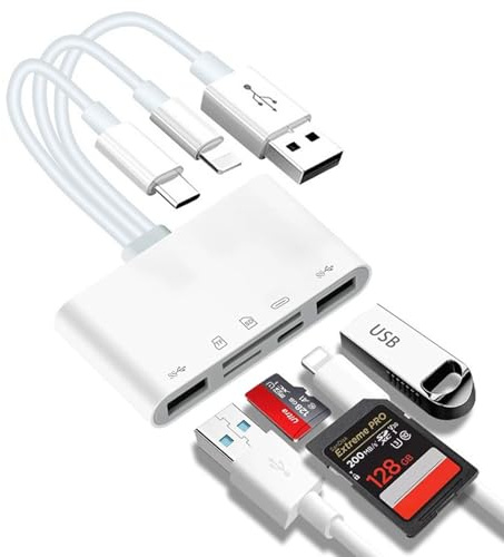 3-in-1 SD Card Reader for iPhone, Lightning/USB C/USB A Multi Memory Card Adapter, High-Speed XD/TF/Micro SD Card Reader for iPad/Android/PC/MacBook