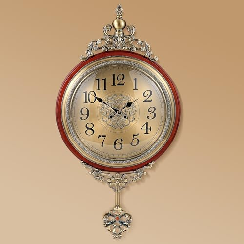Liwyewu 30.7 Large Vintage Antique Pendulum Wall Clock with Metal&Glass