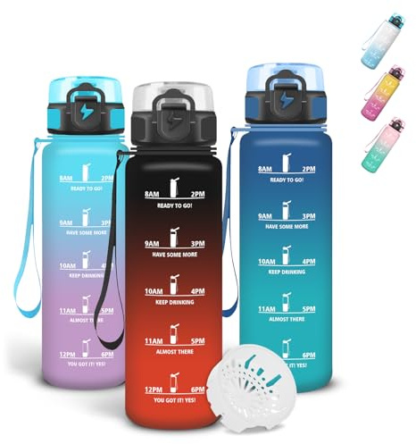 Grsta Botella Agua, 500ml Botella Agua Niños con Filtros, Diseño de Cerradura, A Prueba de Fuga Cantimplora con Marcador de Tiempo, Portátil Cantimplora para Viaje, Ciclismo, Colegio