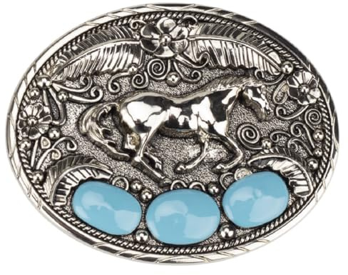 Fachoice Türkise Gürtelschnalle Pferd für Herren Silberne Gürtelschnalle Galoppierendem Pferd Cowboy Antike Klassische Tier Schmuck fur Manner