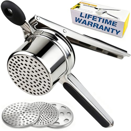 Potato Ricer, AIDOIT Large 15oz Potato Ricer Heavy Duty Stainless Steel Potato Masher with 3 Interchangeable Discs for Smooth and Fluffy Mashed Potatoes
