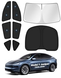 KUST Car Window Shades for 2025 2026 New Tesla Model Y Juniper Accessories with No-Fall Suction Cups Windshield Sun Shade Side Rear Window Covers Sunshade Privacy Protection for Camping Blackout 8PCS