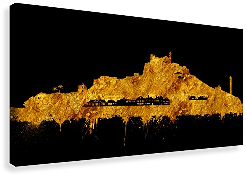 Kunstbruder Ibiza Stadt Skyline - Wandbild - Gold (div. Größen) 3D 4cm - Kunst Druck auf Leinwand 30x60cm