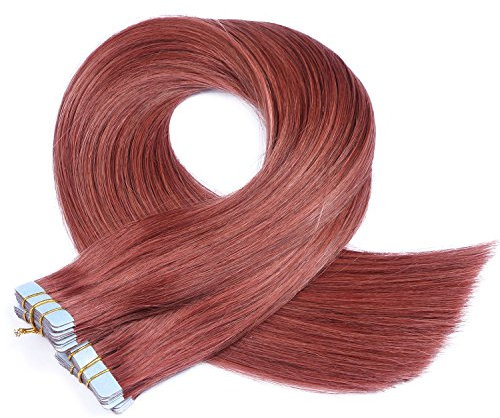 Tape In - On Hair Extensions - # 14 - ROT - 70cm - 60 Tressen je 4cm Breit / 2,5g - 100% Remy Echthaar Haarverlängerung/Extention mit Klebeband Tressen by NOVON Hair Extentions