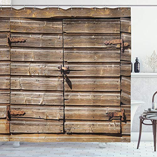 ABAKUHAUS Rustikal Duschvorhang, Verlassene Vintage Farm, Stoffliches Gewebe Badezimmerdekorationsset mit Haken, 175 x 200 cm, Braun