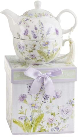 Delton 5.8 Inch Porcelain Tea for One, Lavender Rose