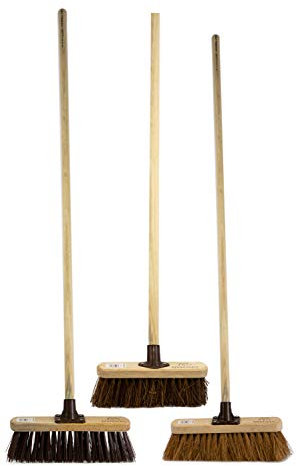 Newman and Cole 10 Garden Broom Set Includes Stiff & Soft Bristle Brush Head and Handles - Pack of 3 Garden Patio Wooden Outdoor Broom/Sweeping Brush