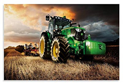 Huangchen John Deere Traktor Retro Auto Poster Dekorative Malerei Leinwand Wand Kunst Wohnzimmer Poster Schlafzimmer Gemälde 60 x 90 cm