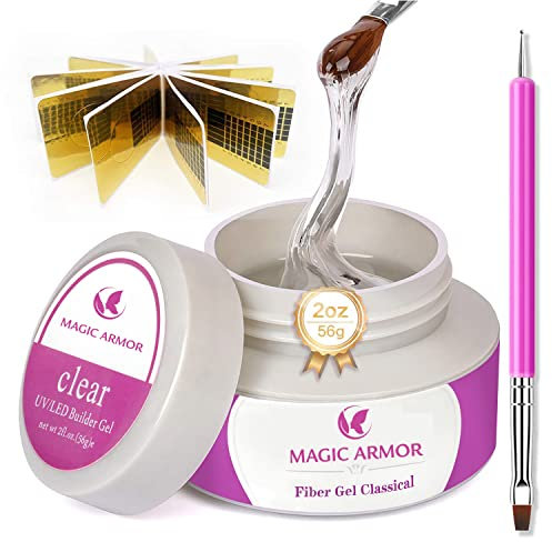 MAGIC ARMOR Nail Builder Gel – Nail Art Transparentes Aufbaugel, UV Gel Versiegelungsgel für Nägel, Nagelverlängerung Haftgel 56g Set