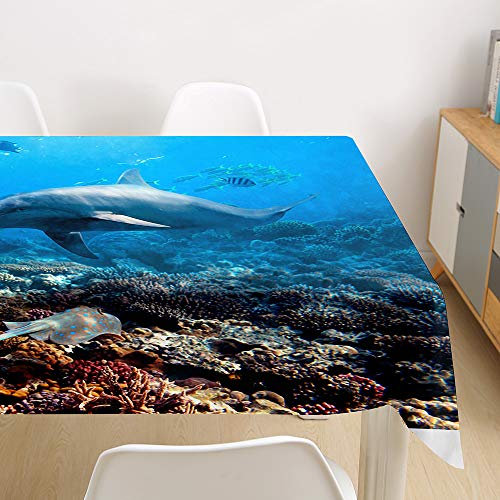 Morbuy Tovaglia Rettangolare di 3D Delfino Stampa, Tovaglie da Tavolo Impermeabile Antimacchia 100% Poliestere Per Cucina Giardino Feste Decorazioni (barriera corallina,140x140cm)