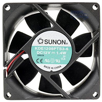 Sunon - Ventilador de 80 mm, 80 x 80 x 25 cm, KDE1208PTS3-6, refrigeración 12 V, 8 cm, 2 pines (+/-) 1,4 W, funda negra