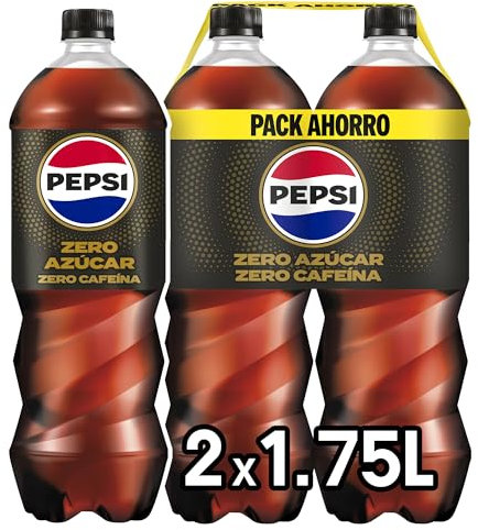 Pepsi zero sin cafeína Refresco de cola con cero azúcar y cero calorías, packs de 2 botellas de 1.75 litros, 3.5 litros en total