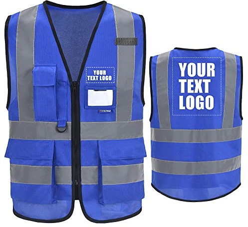 6XL 7XL 8XL sicherheitsweste blau Personalisierte bedruckbare Warnweste aufdruck mit Text oder mehrfarbigem Logo und Mehreren Taschen, Warnschutz Arbeitsweste Sicherheitsweste mit bedruckbare