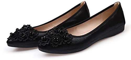 Aoikoy Zapatos Planos de Ballet para Mujer, Plegables, Informales, Brillantes, con Diamantes de imitación, para Boda, cómodos Zapatos Planos para Caminar,A6-Black,EU40