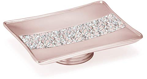 Zahari Home Sinatra Seifenschale Einzigartiges Design Stilvolle Bling Glas Mosaik Dekor Seifenhalter Blush