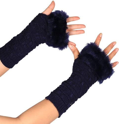 URFEDA 1 Paar Damen Fingerlose Handschuhe,Kunstfell Armstulpen,Damen Winter Wärm Plüsch Handschuhe Kunstpelz Handwärmer Manschetten Gestrickte Stulpen Handstulpen Armmanschette Armwärmer für Damen