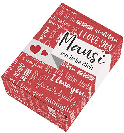 Herz & Heim® Geschenkbox Ich liebe Dich in verschiedenen Sprachen/personalisiert mit Namen 21,5 cm x 8,5 cm x 15,5 cm (B/H/T)