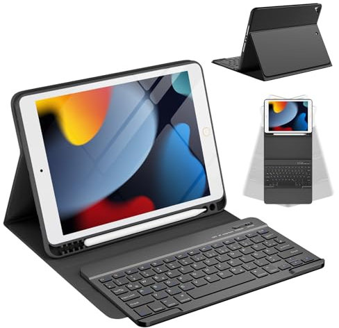 CC Store Tastatur-Hülle für iPad 9/8/7 Generation, Bluetooth Tastaturs für iPad 10,2 Zoll mit kabelloser, magnetisch Abnehmbarer im QWERTZ-Layout, Stift-Schlitz unterstützt, Schwarz