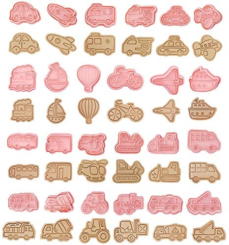 Lergas Set of 24 Pink Car 3D Cookie Cutters Children's Transport Vehicle Cookie Cutter Car Vehicle Shape Biscuit Stamp for DIY Cake Baking Fondant Cookie Children Gifts