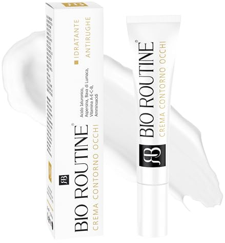 Bio Routine Crema Contorno Occhi Antirughe Idratante e Levigante, Combatte le Zampe di Gallina, Borse e Occhiaie e Irritazioni Cutanee con Acido Ialuronico ai 3 Pesi Molecolari e Bava di Lumaca 15ml