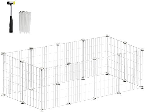 SONGMICS Freilauf, DIY-Kleintiergehege, Kleintierkäfig, Kaninchen, Meerschweinchen, Metallgitter, 123 x 63 x 41 cm, weiß LPI001W01