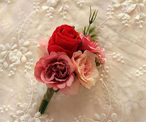 CAZARU Rosa Bräutigam Mann Ansteckblume Braut Mädchen Handgelenk Corsage Kunstseide Rose Kunstblumen Hochzeit Anzug Dekoration
