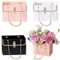 4PCS Flower Paper Box ‎CTDMJ Paper Flower Gift Bags Box Metal Chain Floral Arrangements Bouquets Bag Florist Bag Bouquet Storage Bucket Wedding Party Gift Wrap Bag (3 Colors), black white pink