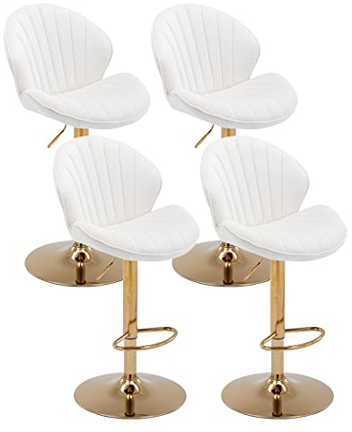chairus 4er Set Drehbarer Barhocker aus Samt Hohe Hocker Höhenverstellbar Barstuhl Ohne Arme Küchenstühle mit Fußstütze (Beige(Samt)-4)