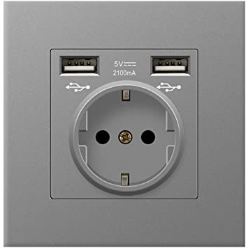 Gla Schuko Steckdose mit USB Ports,Wand Steckdose Unterputz Schutzkontakt Wandsteckdose (1AC+2USB, Grau)