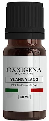 Oxxigena - Olio Essenziale di Ylang Ylang - 50 ml - Made in Italy - Puro al 100%, Naturale, Vegano, senza OGM - Ideale per Aromaterapia, Miscele da Massaggio