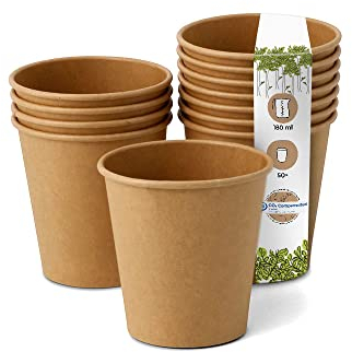 BIOZOYG 50 Stück Kaffeebecher Pappbecher 180ml / 7.5 oz braun - Einwegbecher plastikfrei - Becher aus nachhaltiger Forstwirtschaft - Kaffeebecher Einweg