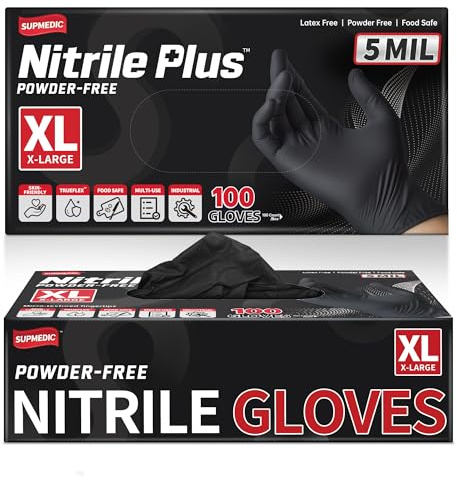 Supmedic Nitrile Plus™ Disposable Gloves 5 Mil Powder-Free Black 100Ct (XL)