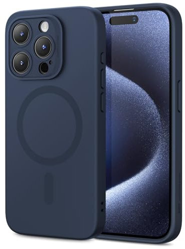 ESR for iPhone 15 Pro Max Case with MagSafe, Supports Magnetic Charging, Slim Liquid Silicone Case, Shock Absorbing, Screen and Camera Protection, Cloud Series, Dark Blue