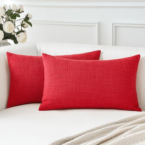 Artscope 2er Set Weihnachten Kissenbezug Einfarbig Wurfkissenbezug Leinen Kissenbezüge Moderne Dekokissen Kissenhülle Set Kissen Fall für Sofa Schlafzimmer Zuhause Dekor 40x60 cm Rot