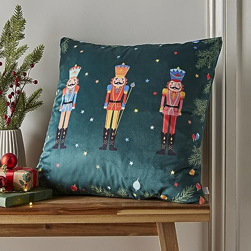 Catherine Lansfield Christmas Nutcracker Soft Touch Light Up 45x45cm Cushion Green