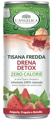 L'Angelica Tisana Drena Detox, Tisana Depurativa Zero Calorie, Tisane Fredde in Lattina, Infusione Naturale Senza Zuccheri né Conservanti, 12 Confezioni da 240ml
