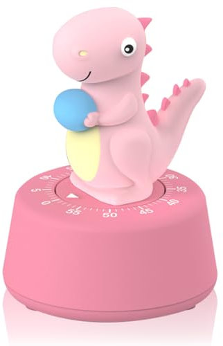ELE DEPI Cute Dinosaur Timer for Kids, Wind Up Egg Timer for Cooking, Reading, Classroom and Sports (Pink)