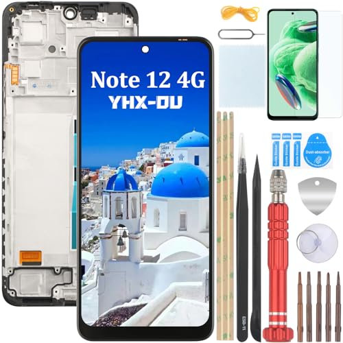 YHX-OU 6.67'' INCELL Pantalla LCD para Xiaomi Redmi Note 12 4G 23021RAAEG 23021RAA2Y 23027RAD4I Kit de Reparación de Pantalla Táctil Digitalizador con Herramientas+Vidrio Templado(Negro+Marco)