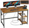 JOISCOPE Computer Desk, 120cm Office Table With Power Outlets, USB & Type-C and Shelves, Modern PC Workstation With Hook, Study Table for Writing, Small Desk for Bedroom Home Office, Rustic Brown
