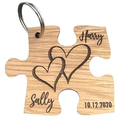 Luck and Luck Personalised Hearts Jigsaw Keyrings | Engraved Name Couples Keepsake